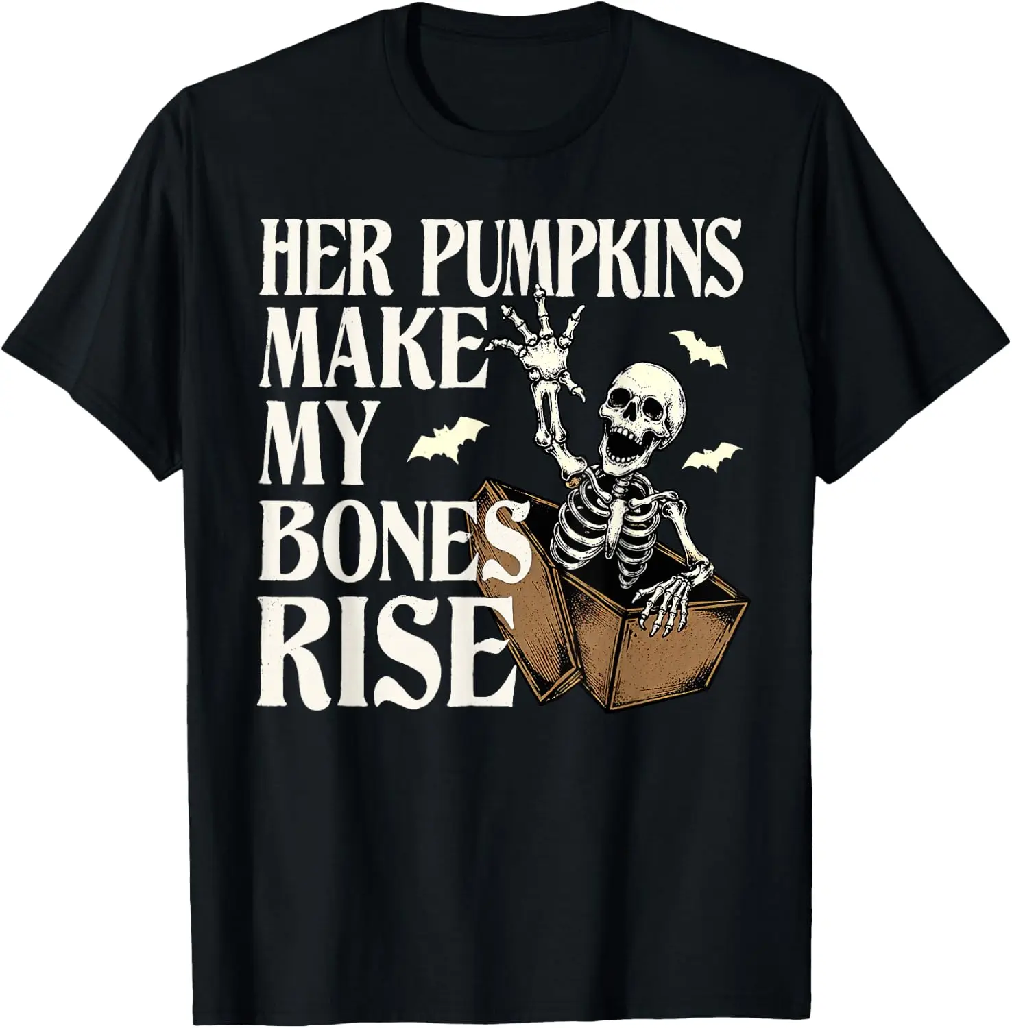 Funny He Likes & Her Pumpkins Make My Bones Rise T-Shirt Breathable, Stylish Pure Cotton Short-Sleeve Top—Suitable For All-Season Styling.