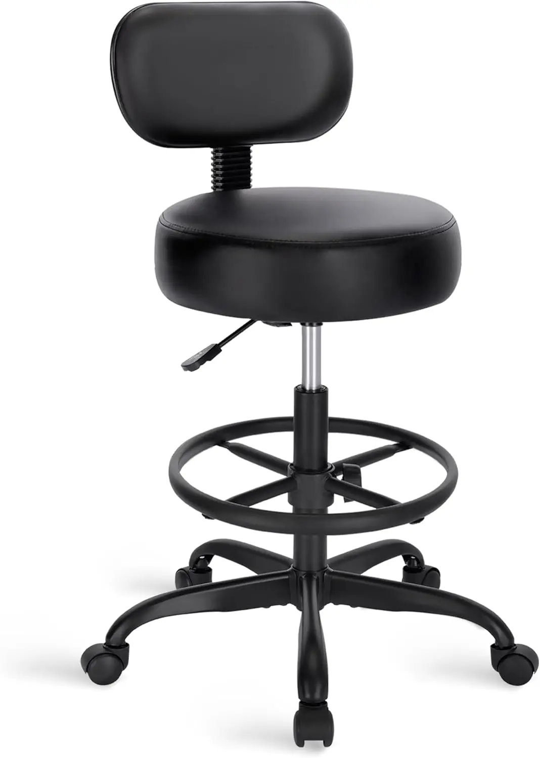 

Adjustable Drafting Chair with Back Support, Rolling Stool for Office and Home Use - All Black