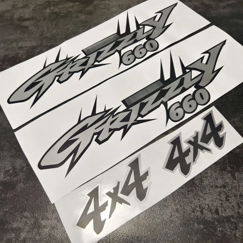 

Motorcycle Die Cut Vinly Fairing Stickers For Yamaha Grizzly 4x4 660 Edition ATV Tank Decal Sticker kit Custom Silver