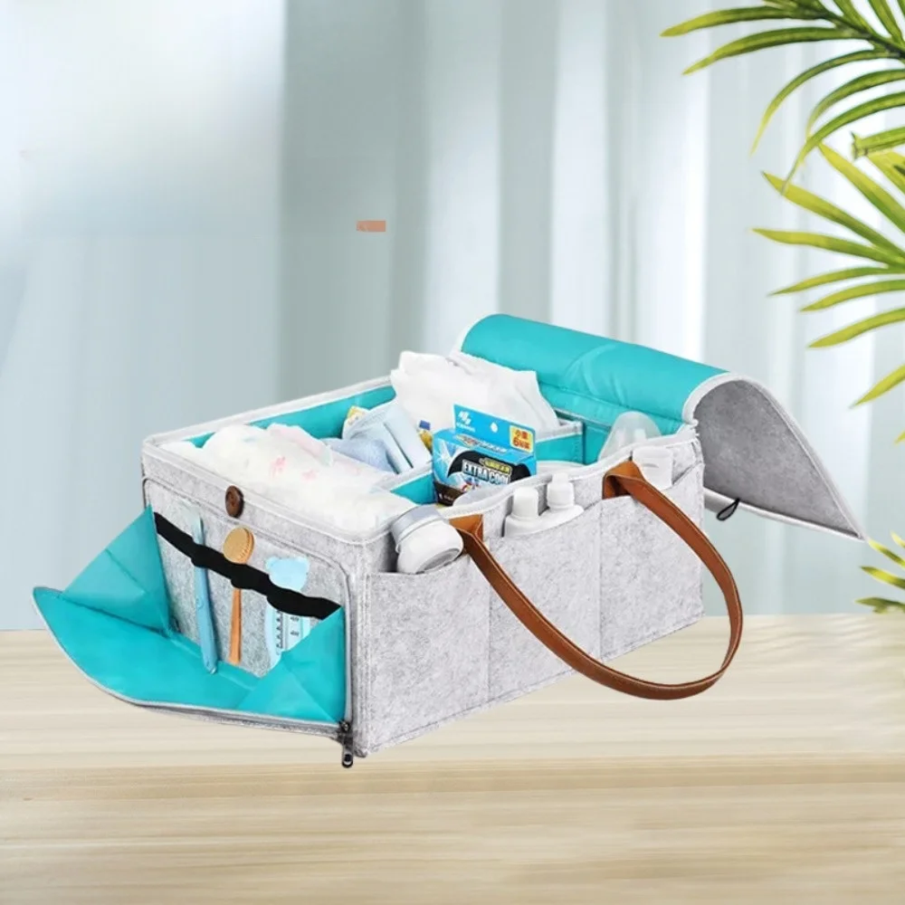 

New Felt Baby Diaper Storage Bag Portable Large Capacity Mommy Bag Large Pocket Nursery Organizer Infant Care