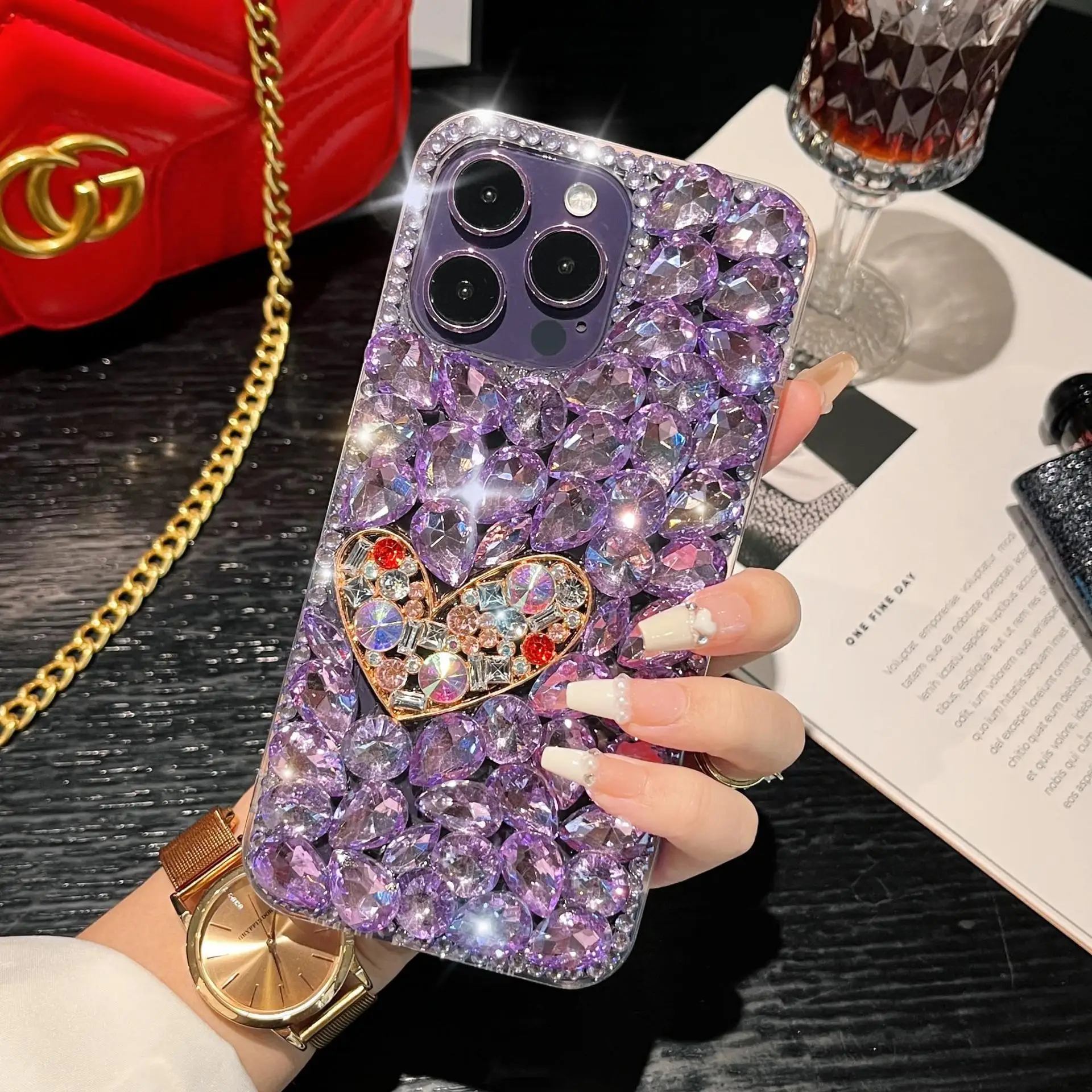 

Luxury Bling Rhinestone Seven Color Love Case Capa For Xiaomi Redmi9A 9C Note8 9Pro Note10S Note11 Pro 12Pro Diamond Phone Cover