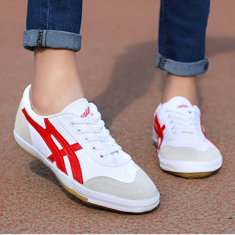 HUILI Classic Style Low Cut Size 34-48 Unisex White Red Canvas Shoes Breathable Outdoor Walking Footwear Surface Flats Men Shoes