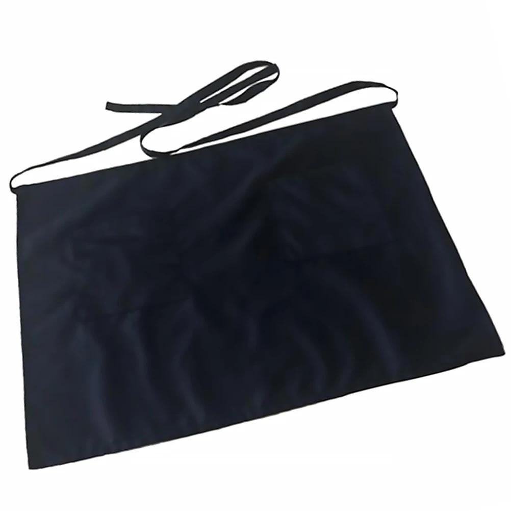 

Waterproof Working Apron Black Polyester Cotton Short Waist Cooking Apron For Serving Baking Restaurant Bar Party Use