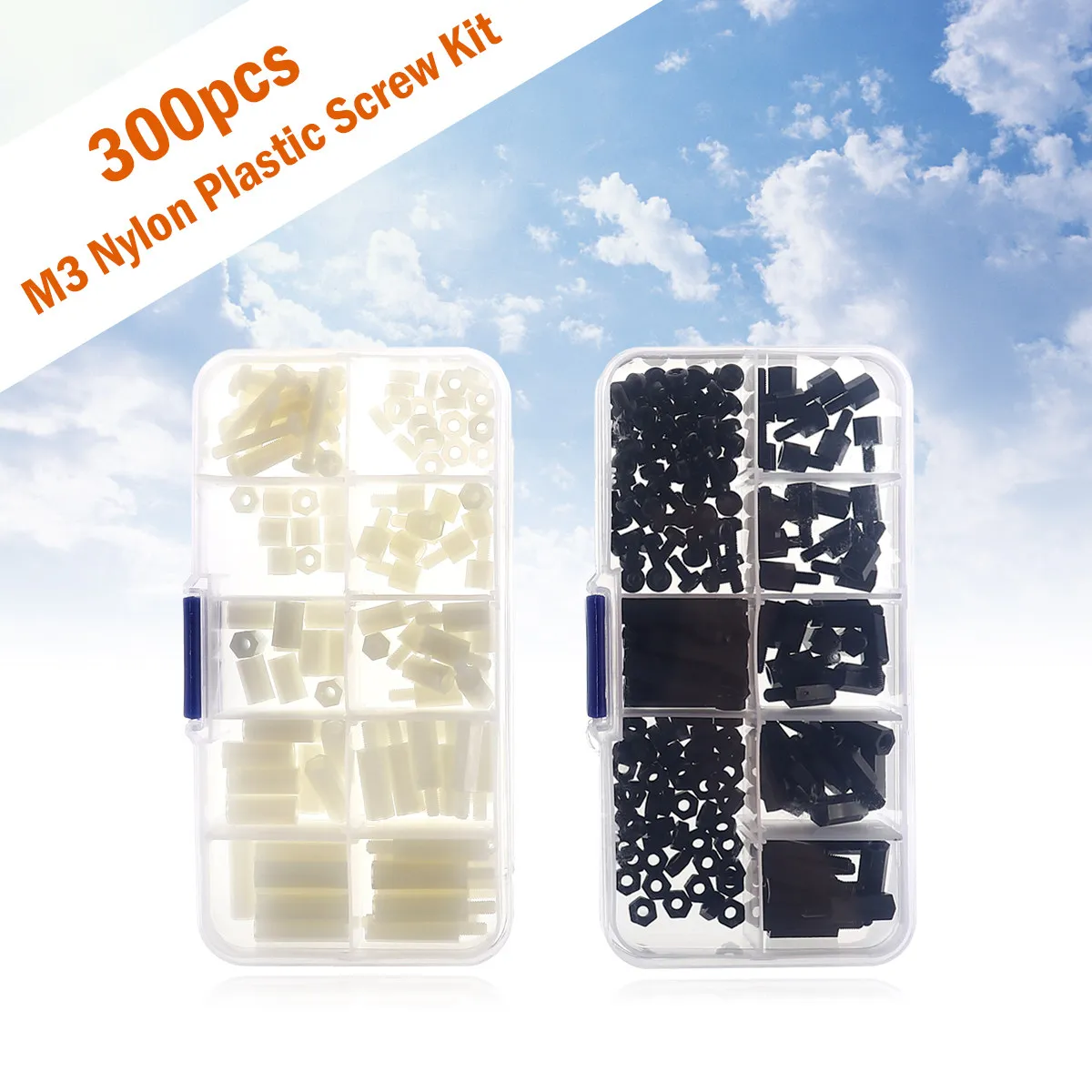 300Pcs Nylon Hex Nut Assortment Kit 180 Black 120 White Industrial Grade Nylon Plastic Screw Fasteners Standoff Spacer for DIY