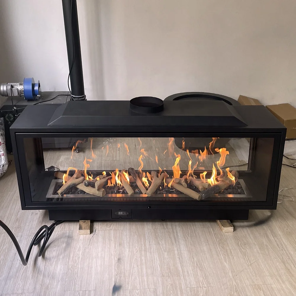 MEISU.CH Customizable Burners Indoor Deluxe Stove Modern Luxury Propane Fireplace Double Sided Insert Modern Gas Fireplace