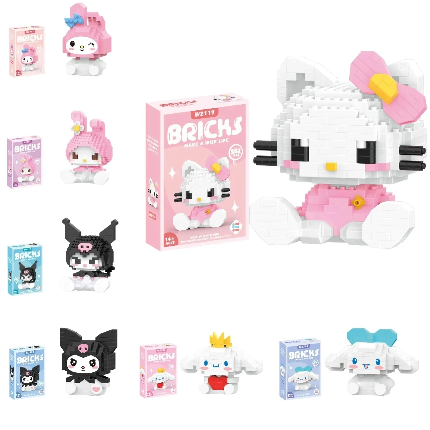 Hello Kitty Building Block Sanrio Anime Figure Kuromi Assembled Toys Decorative Ornament Model My Melody Children's Puzzle Gifts