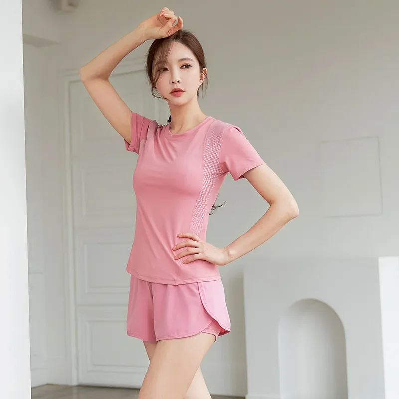 Workout Set Women Yoga Set Sport T Shirts Fitness Clothes Short Sleeve Yoga Shirt Gym Top Running Active Wear Sport Suit Sweat