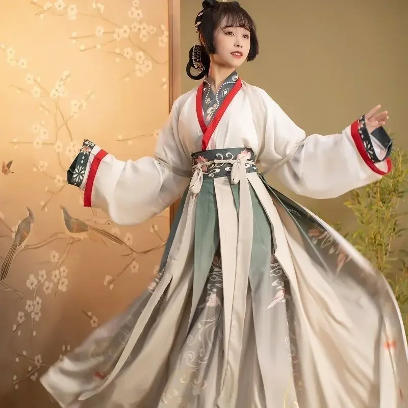

Hanfu Women's Jin System Cross Collar Three Piece Waist Length Ru Skirt Full Set Antique Chinese Style Performance Costume