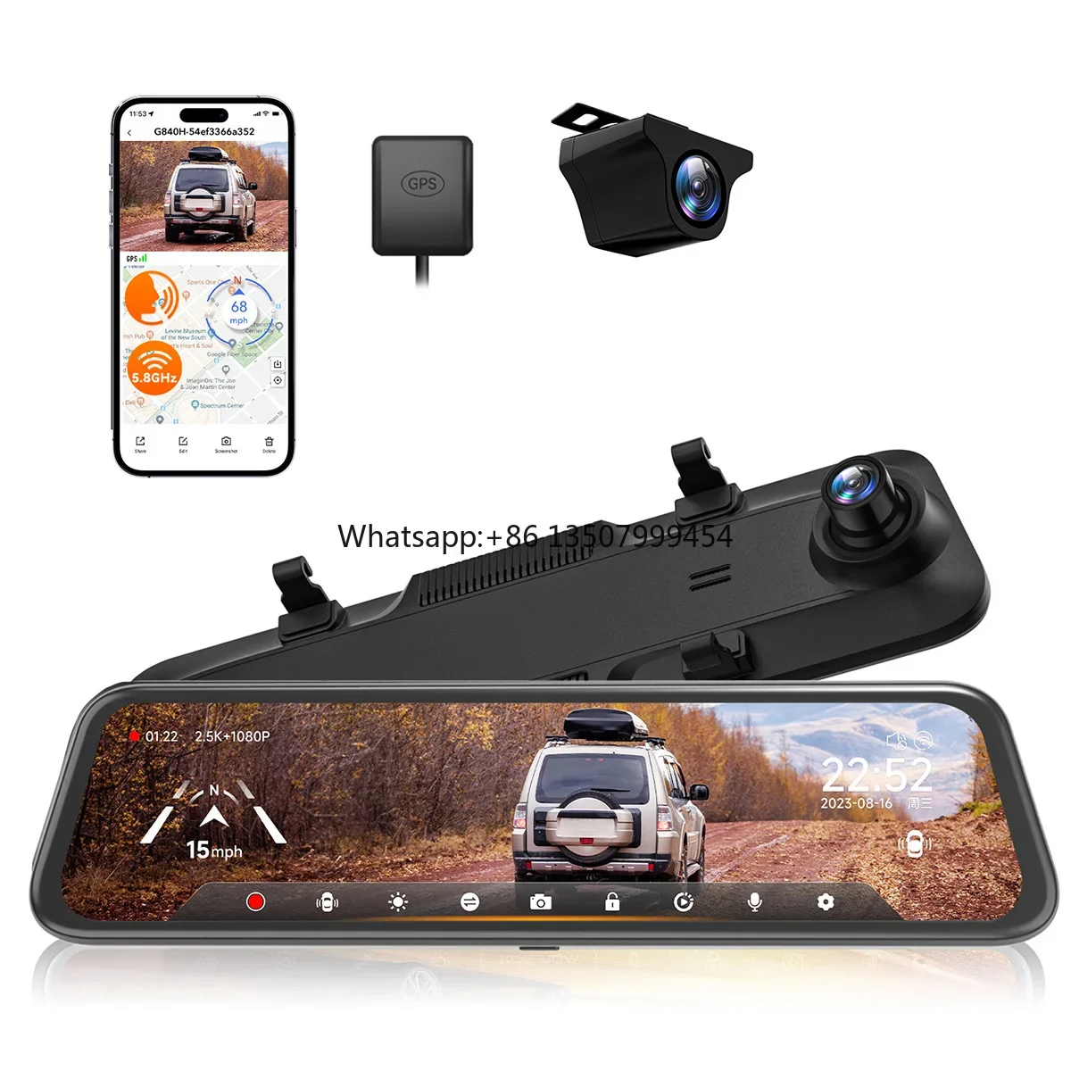 Wolfbox Distributor G840H 12 Inch Screen Camara Mirror Dual Lens Front and Rear Dash Cam With GPS