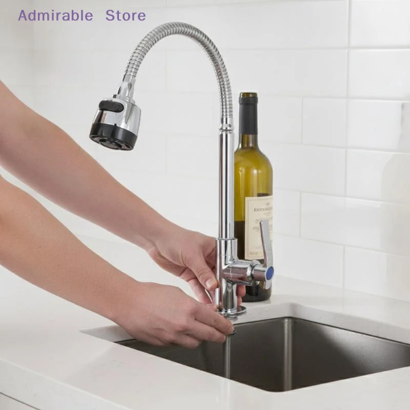 [W]1Pcs 360 Swivel Spout Kitchen Sink Faucet Stainless Steel Chrome Plated Rust Resistant for Home Cooking Use