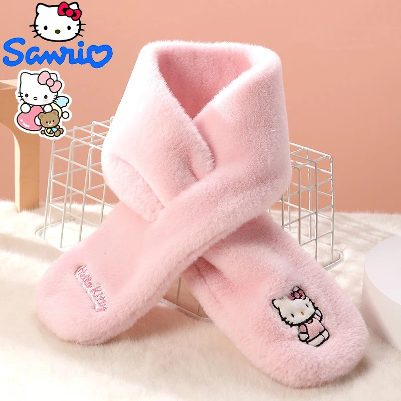 Sanrio Hello Kitty Kawaii Plush Scarf Kuromi Children\'s Scarfs Anime Scarves Soft Plushie Thickened Scarve Girls Christmas Gifts
