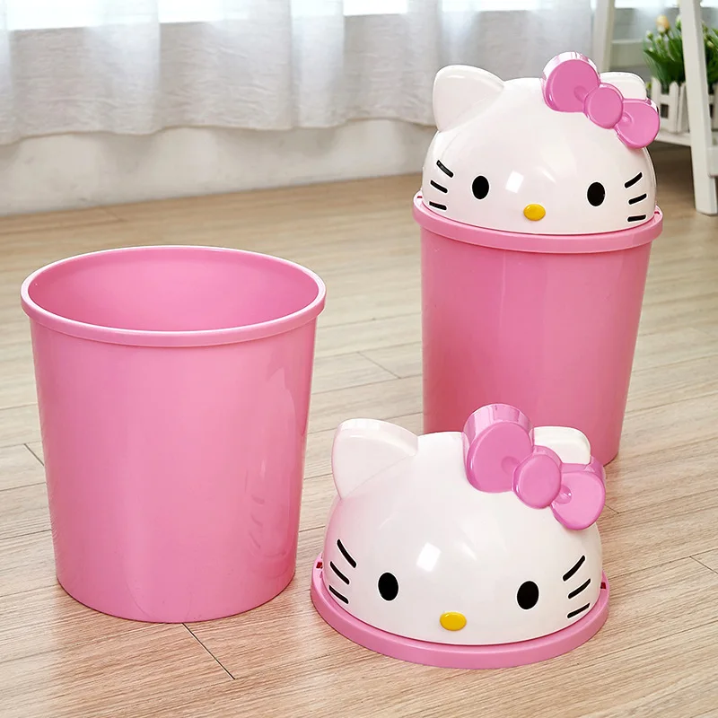 Miniso Hello Kitty series peripheral furniture rocking lid trash can, fashionable home creative living room paper basket