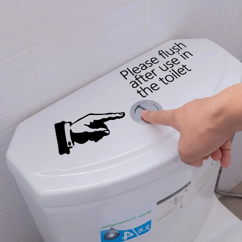 Creative English Tips Please Flush After Use Toilet PVC Stickers Household Hotel Public Toilet Finger Remind Flush Black Slogan