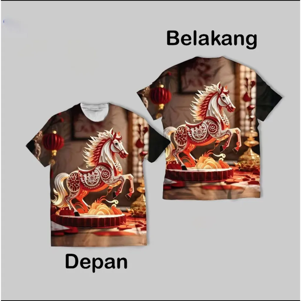 Men's and Women's Year of The Horse T-shirt, Red T-shirt, Casual Short Sleeves, Happy New Year Style, New Fashion Design