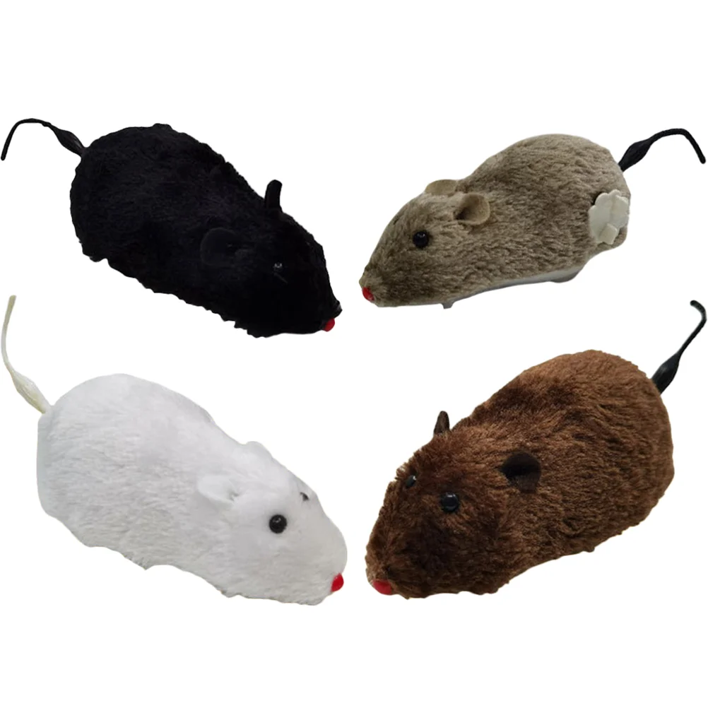 

4 Pcs Plush Clockwork Mouse Wind up Toys Kitten Mice Cat for Cats Indoor Halloween