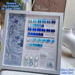 Eleanuos Blue Transparent 24PCS Gel Nail Set Solid Mixed Varnish Gel UV LED Immersion Translucent Durable Shiny Gel Primer Nail