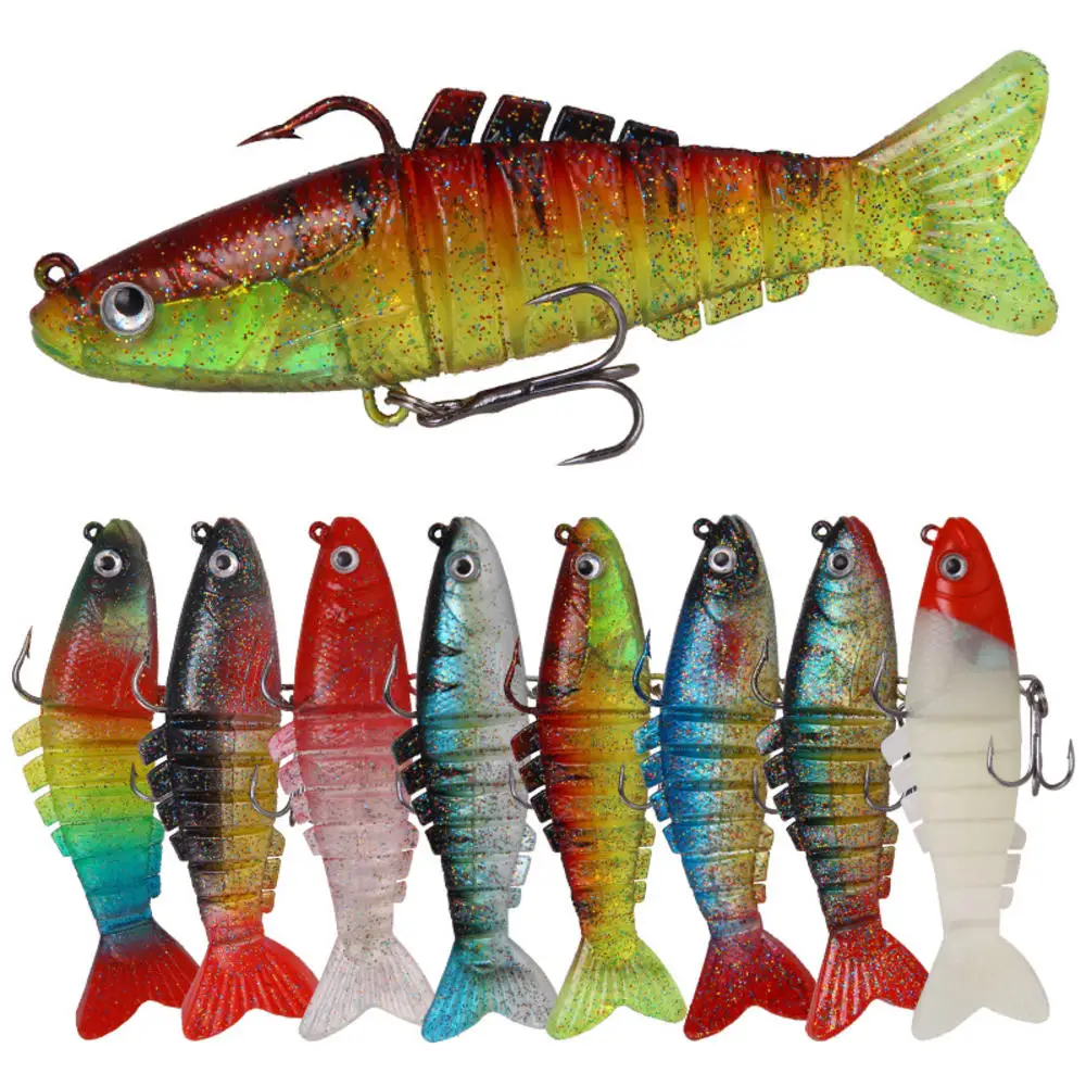 New 9CM Bionic Luya Soft Bait Eight Sections with Hooks High Quality Silicone Colorful Hard Lure Warped Bass Fishing Supplies