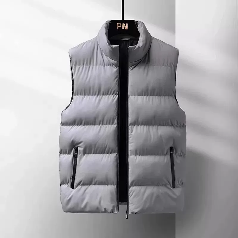 Retro American down Jacket Men's Autumn Winter Workwear No Cap Stand Collar Shoulder Coat Warmth Zipper Closure Youth Style