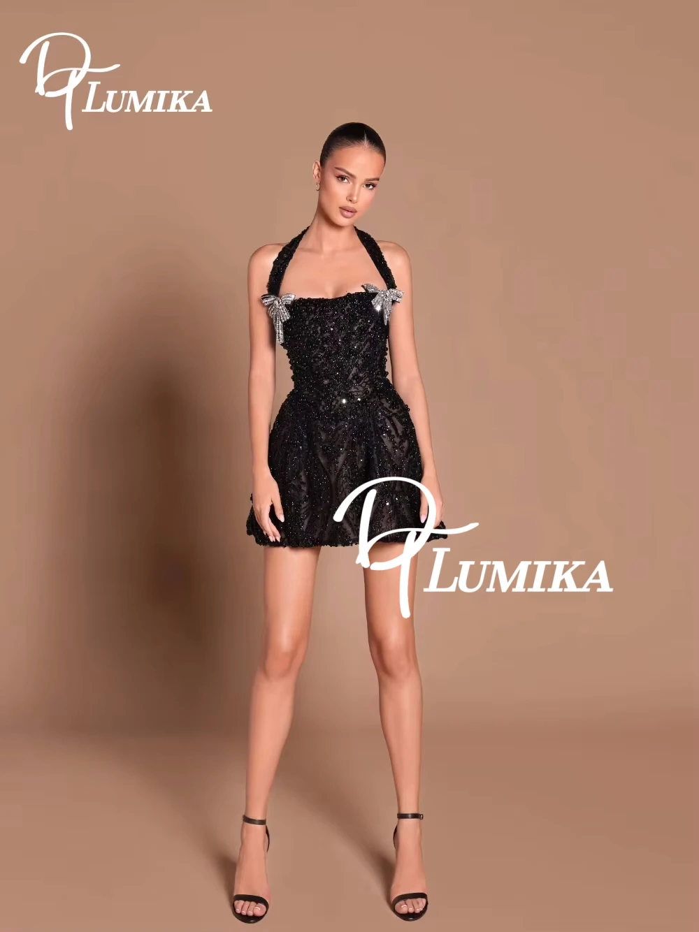 

Роскошное черное мини-платье для выпускного вечера с блестками и блестками, украшенное бантом, вечернее платье, блестящие вечерние коктейльные платья на заказ