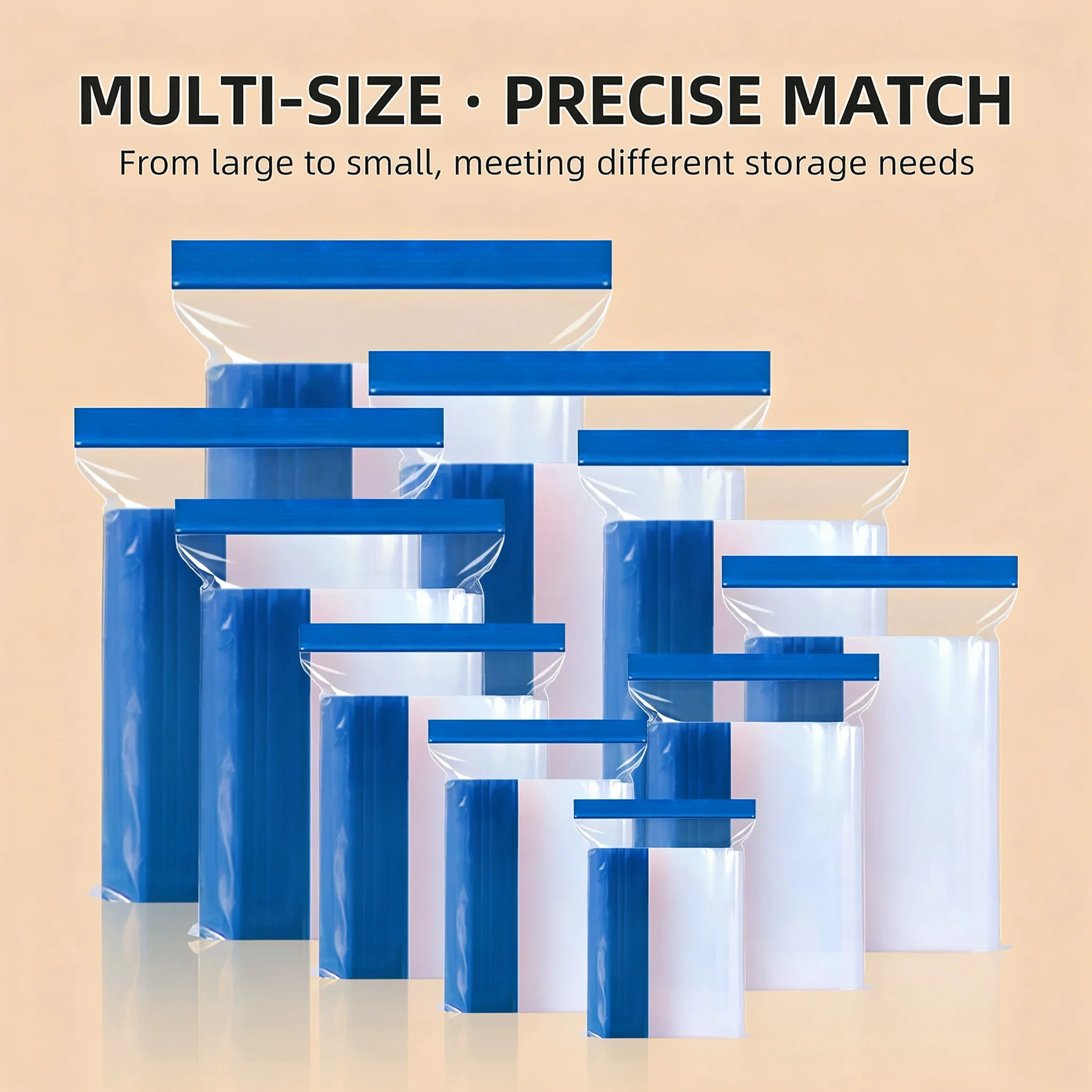 100PCS PE Blue Edge Zip Bags, Reusable Clear Plastic Ziplock Storage Bags, Food Grade Dustproof Packaging Pouches