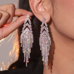 Rhinestone Sparkling Drop Earrings Sliver Prom Wedding Chandelier Earrings Long Tassel Earrings Jewelry For Women