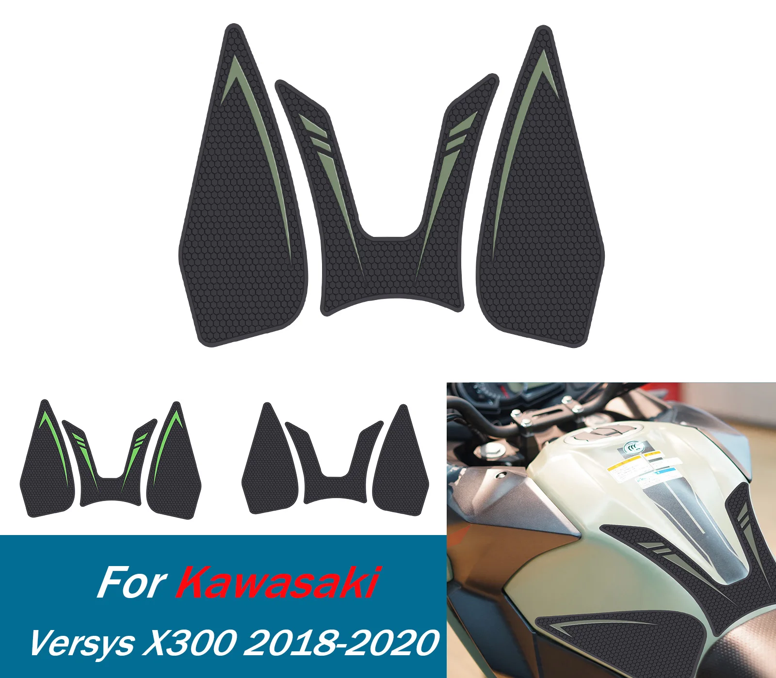 

Наклейки на бак мотоцикла, защита газа для Kawasaki Versys X300 2018-2020, комплект, защита колена, устойчивые к царапинам наклейки ﻿