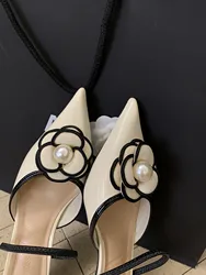 Luxury Designer Flower Pointed Toe High Heels Women Sandals Female Summer Elegant Fashion Pumps Woman Flower Mule Slippers Women