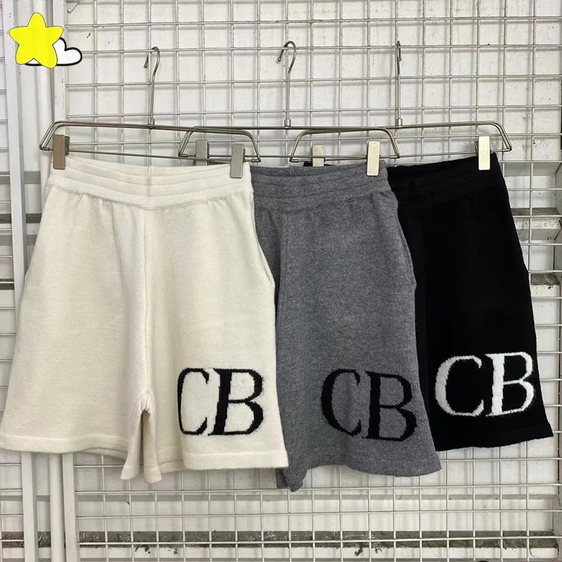 24SS Heavy Fabric Classic CB Logo Jacquard Knit Shorts Men Women Oversized Black Gray Apricot Breeches