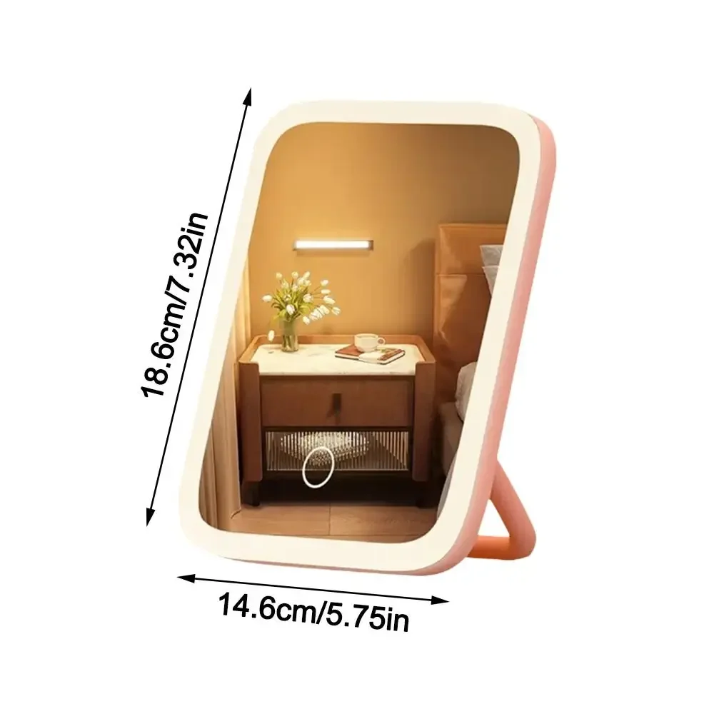 LED Makeup Mirror with 3-Color Light, 360° Rotatable & Touch Control, USB-Powered Vanity Mirror for Travel, Bedroom, Bathroom