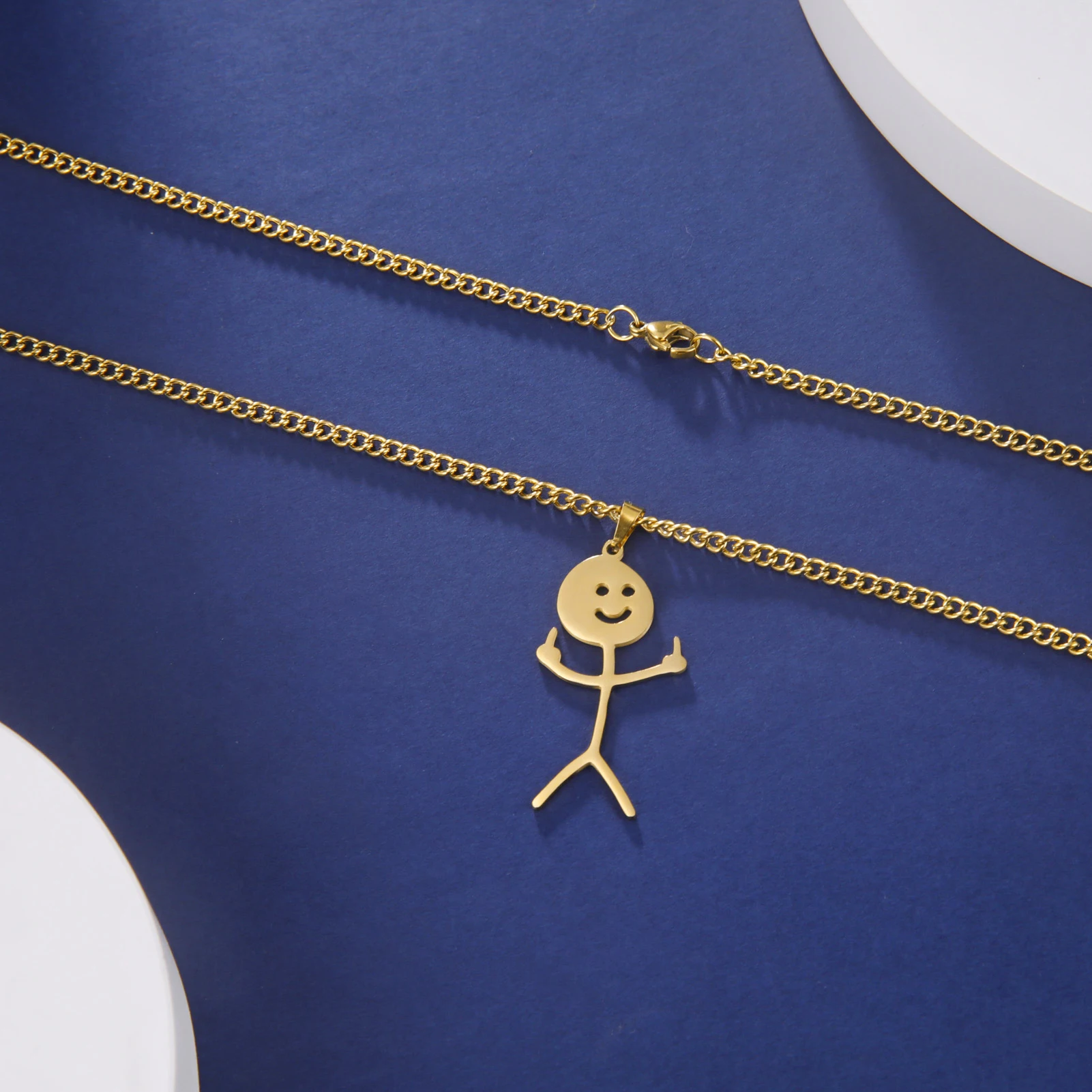 Skyrim Hip Hop Doodle Halskette für Männer Frauen Edelstahl Lange Hals Kette Mode Mittelfinger Stickman Schmuck Neu – Detail 12