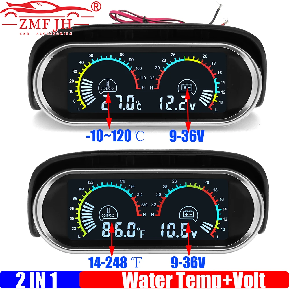 

ZMFJH цифровой 2IN1 датчик температуры воды + напряжение с датчиком 10 мм мигающий мультиметр сигнализации для автомобиля, грузовика 12V24VDC