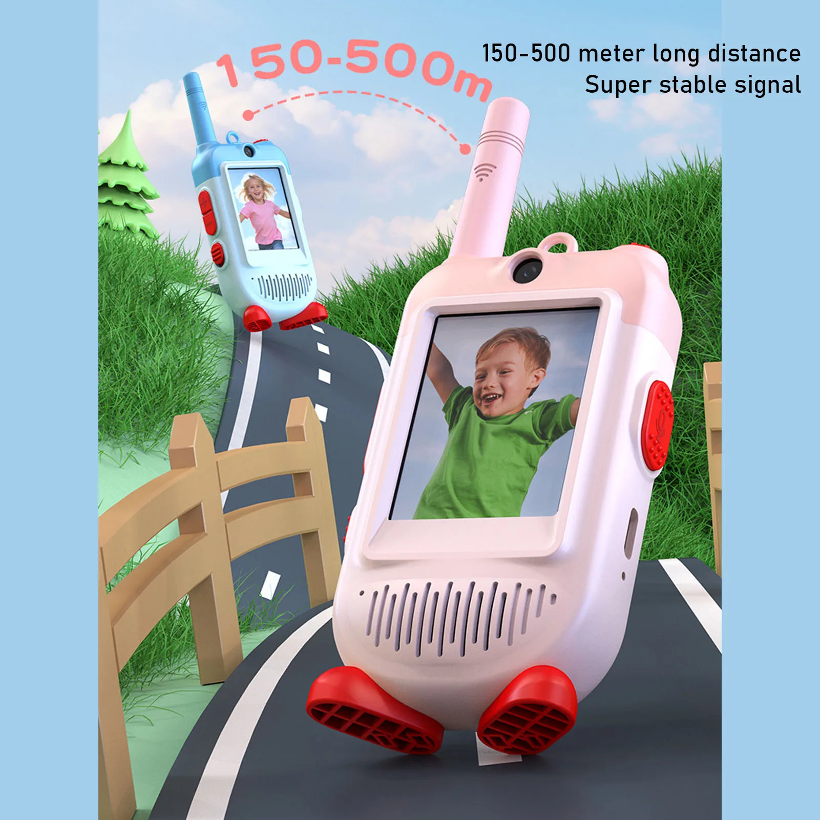 Handheld video-intercom voor peuters, oplaadbaar binnen en buiten, voor familiespellen, kamperen, wandelen, walkietalkie voor kinderen