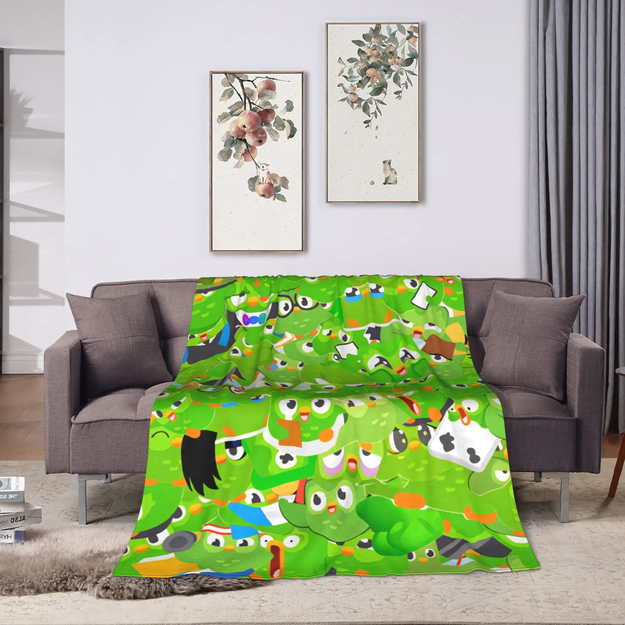Soft Warm Blanket Picnic Cartoon Spirit Duolingos Throw Blanket  Flannel Bedspread For Living Room Print Sofa Bed Cover