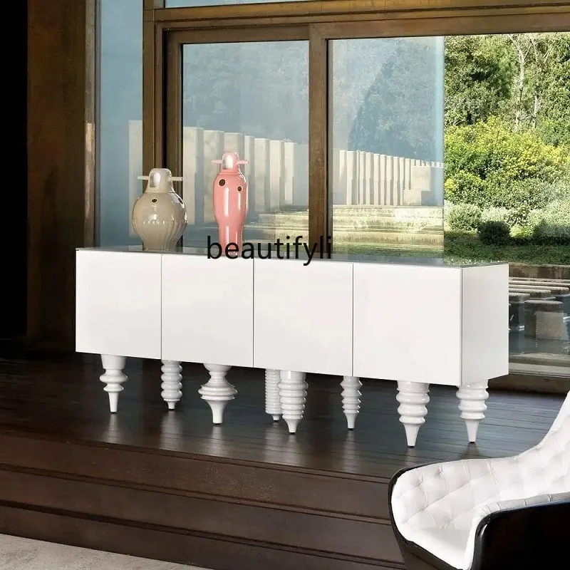 

zqTV Cabinet Threaded Feet Living Room Floor Cabinet Nordic Personalized TV Cabinet Side Cabinet Audio-Visual