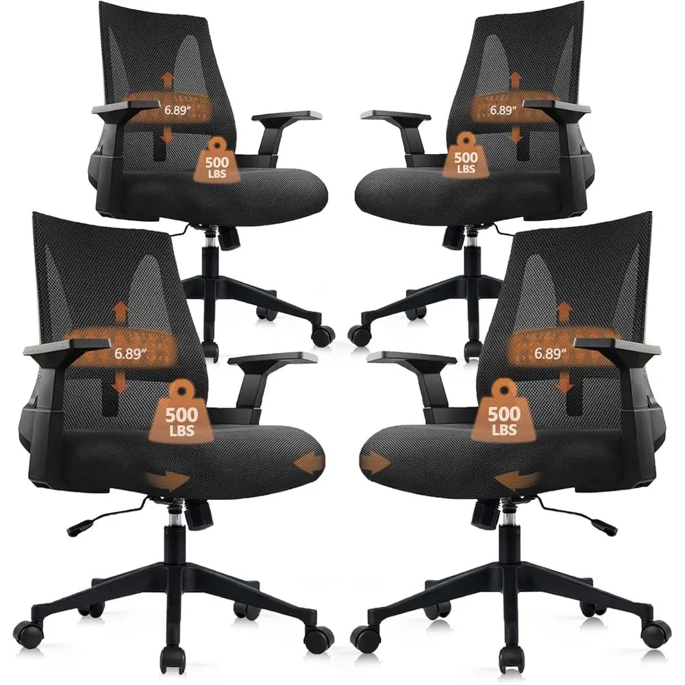 

4-Pack Heavy Duty Ergonomic Mesh Office Chairs with Adjustable Lumbar Support for Big and Tall, Black