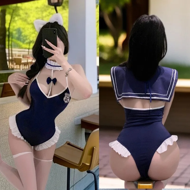 

Женское сексуальное нижнее белье с кроликом для ролевых игр, боди, милое платье для девочек, косплей, школьная форма, женские флитерные наряды