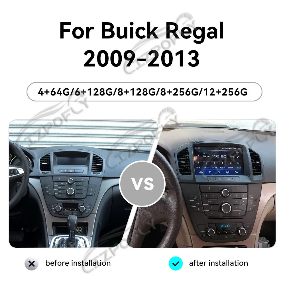 9.66 '' Car Radio For Buick Regal 2009-2013 Android 15 HD Screen Stereo Multimedia Player Carplay GPS Naviation Heat Unit Auto