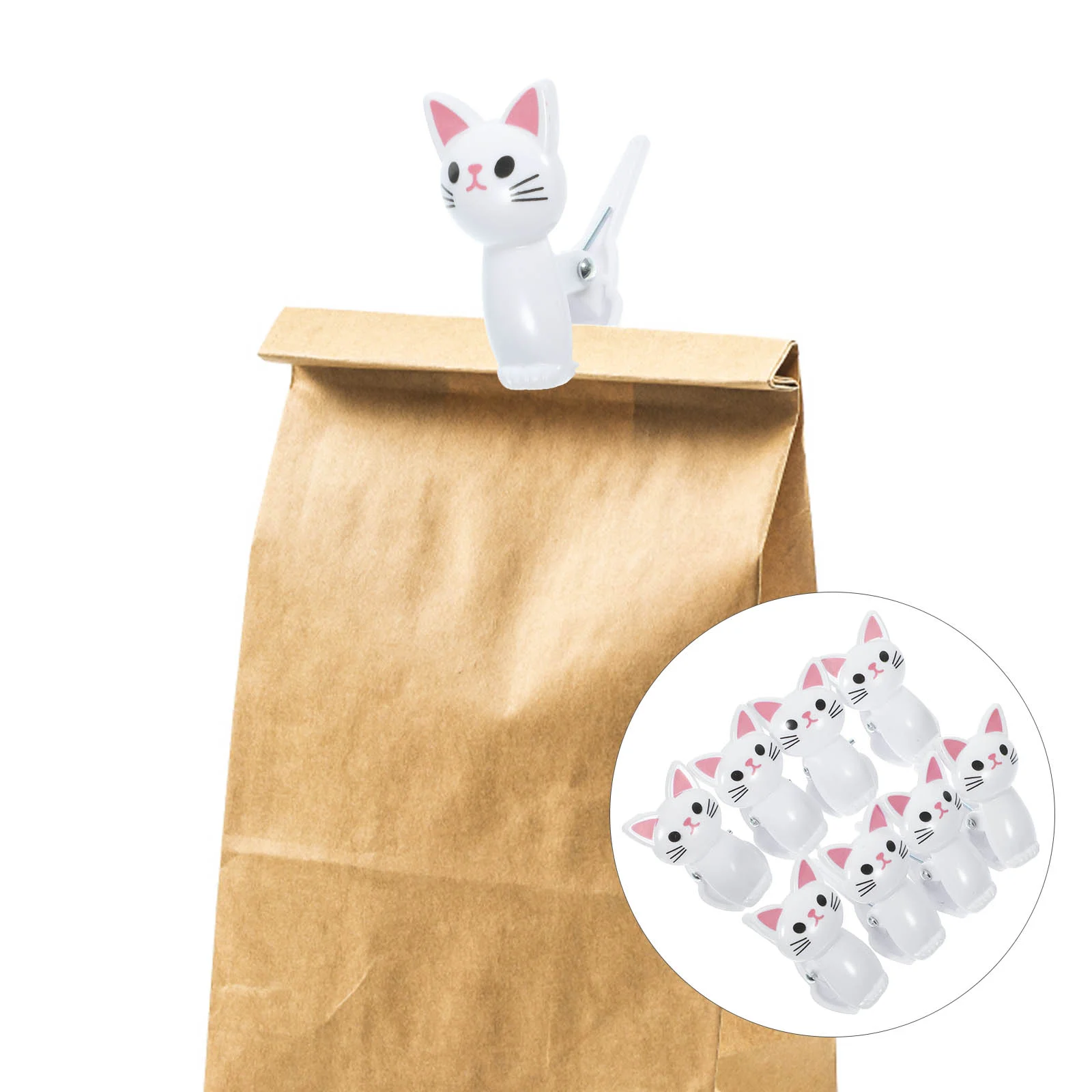 

8 Pcs Chip Cute Cat Office Clip with Lanyard Multifunctional Windproof Drying 6pcs (grey 3 + White 3) Bag Clips Plastic Kitchen