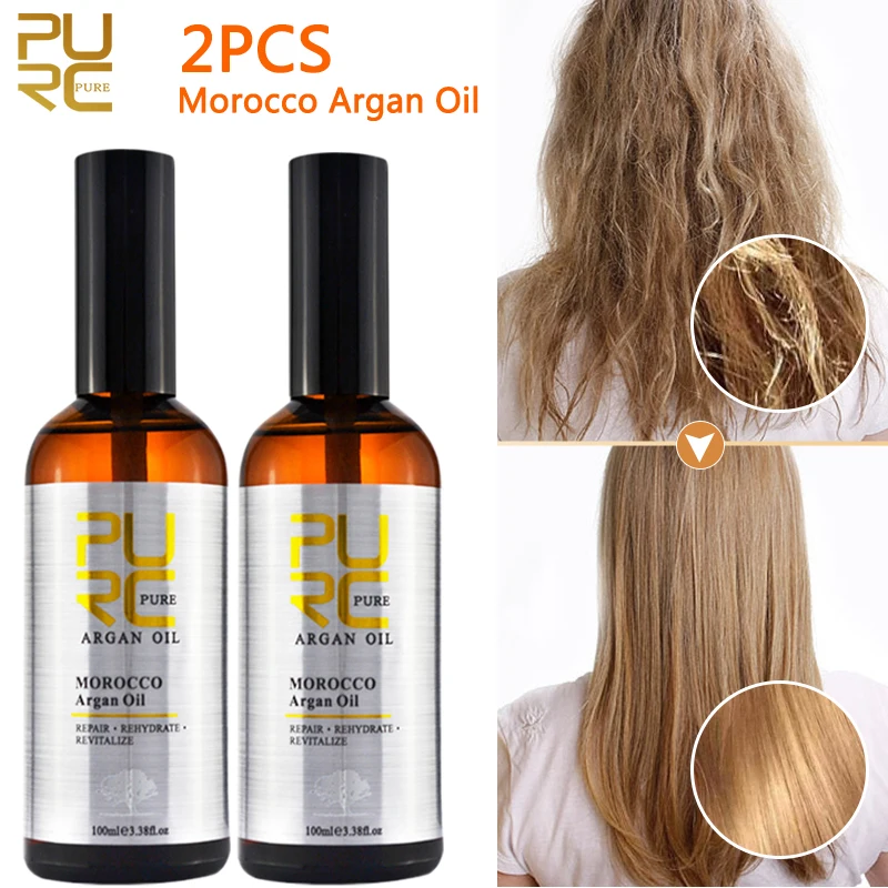 PURC Marokko Arganöl, glättend, glättend, weich, Glanzreparatur, beschädigte Frizz-Haarpflegeprodukte, 2 Stück, 200 ml