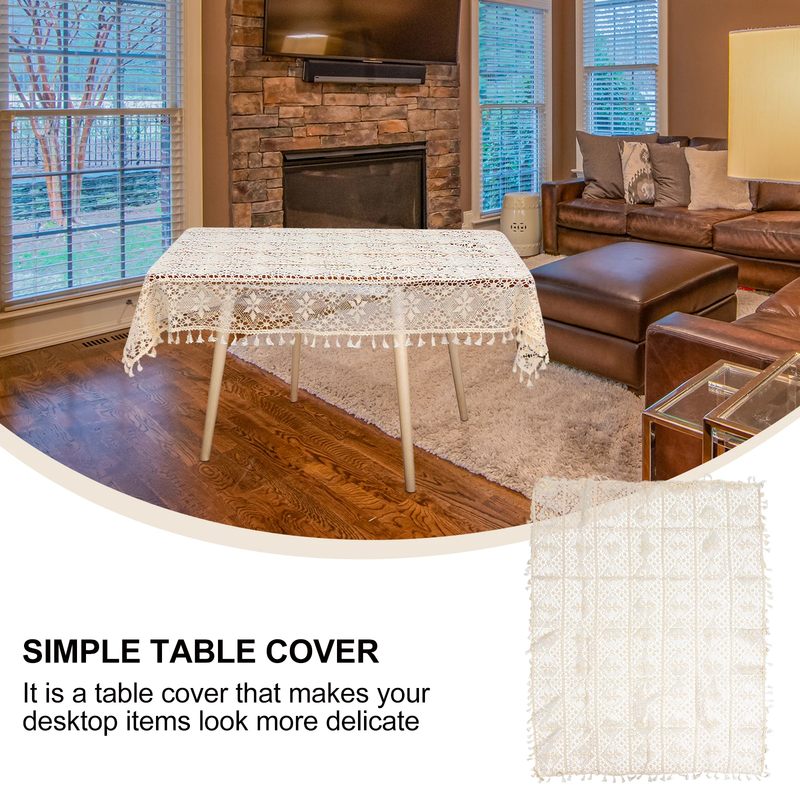 

Hollow Tablecloth Round Decor Polyester Thread Elegant Washable Lightweight Soft Pastoral Knitted Cover Crochet