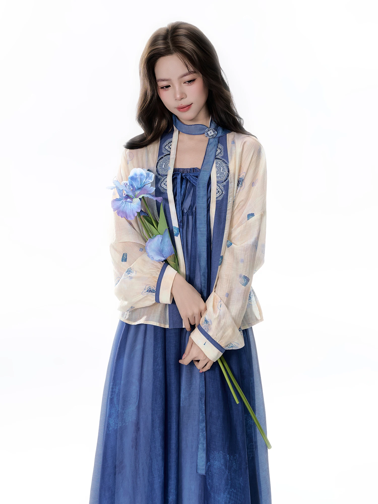 

Весенне-летний комплект: шелковое платье-ханьфу с вышивкой и туника, женская модная одежда в традиционном китайском стиле