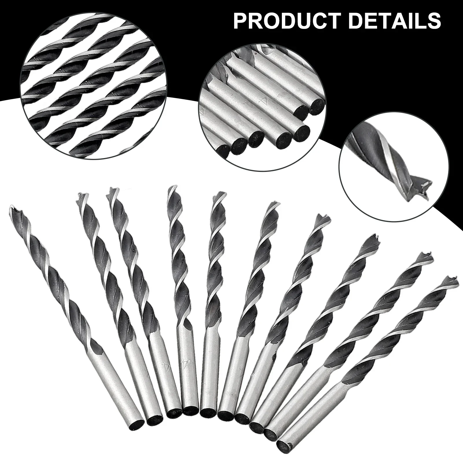 Kit de broca espiral para carpintaria, 10 peças, 3mm/4mm/5mm de diâmetro, brocas de madeira de aço de alto carbono com ponto central, broca de madeira