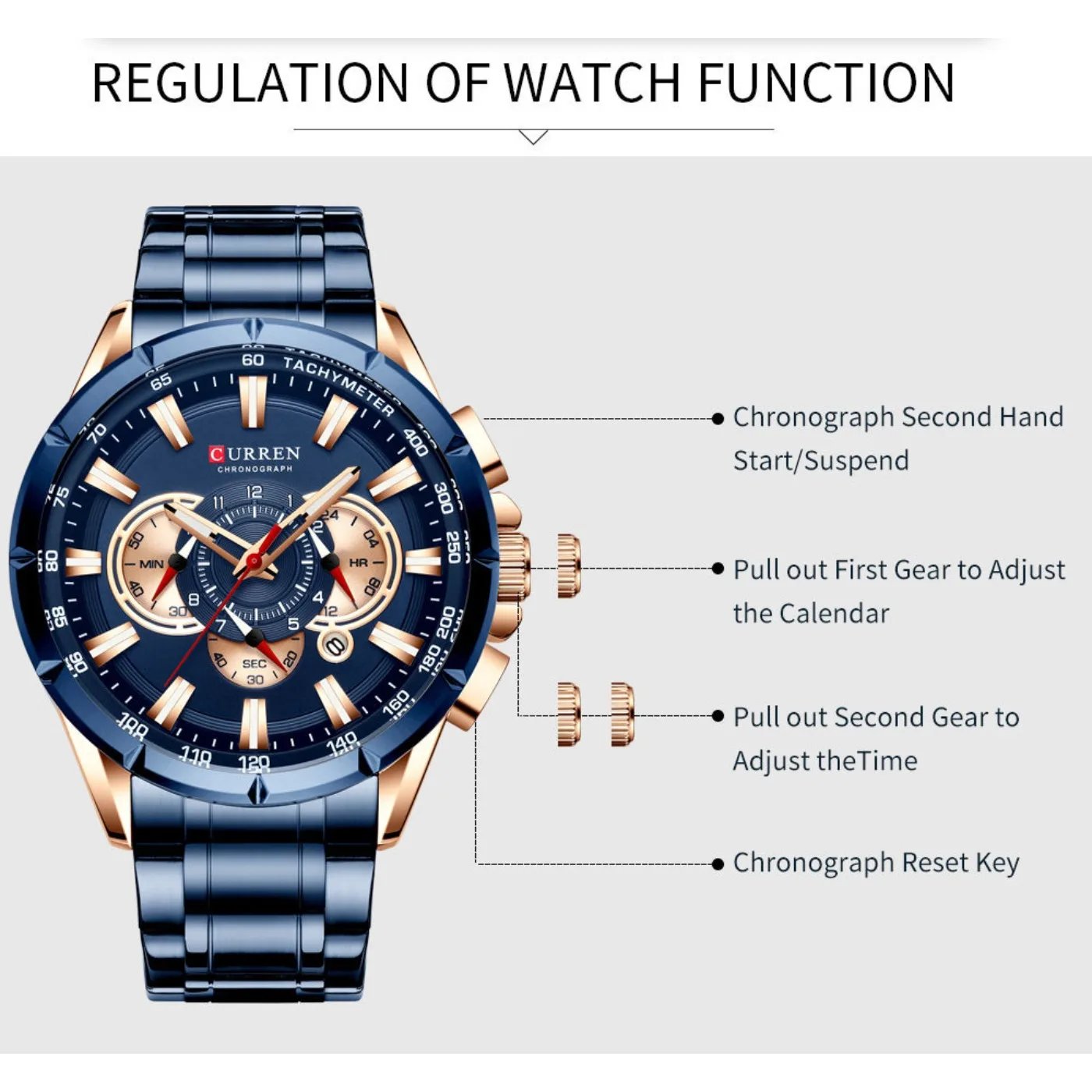Men's Casual Sport Chronograph Watch with Luminous Pointers