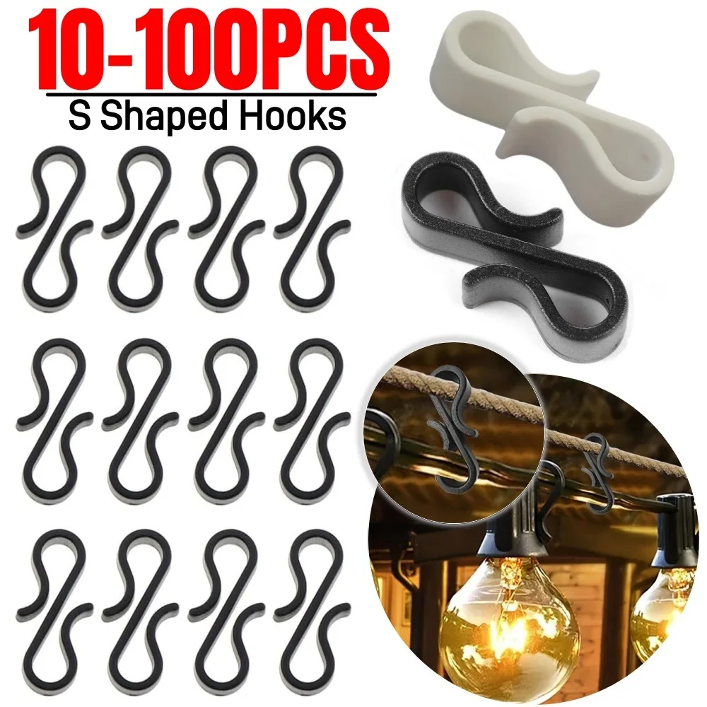 10-100PCS Plastic S-Shaped Hook Weatherproof Outdoor Camping DIY Decor Light Buckle for Hanging Decoration Outdoor String Lights