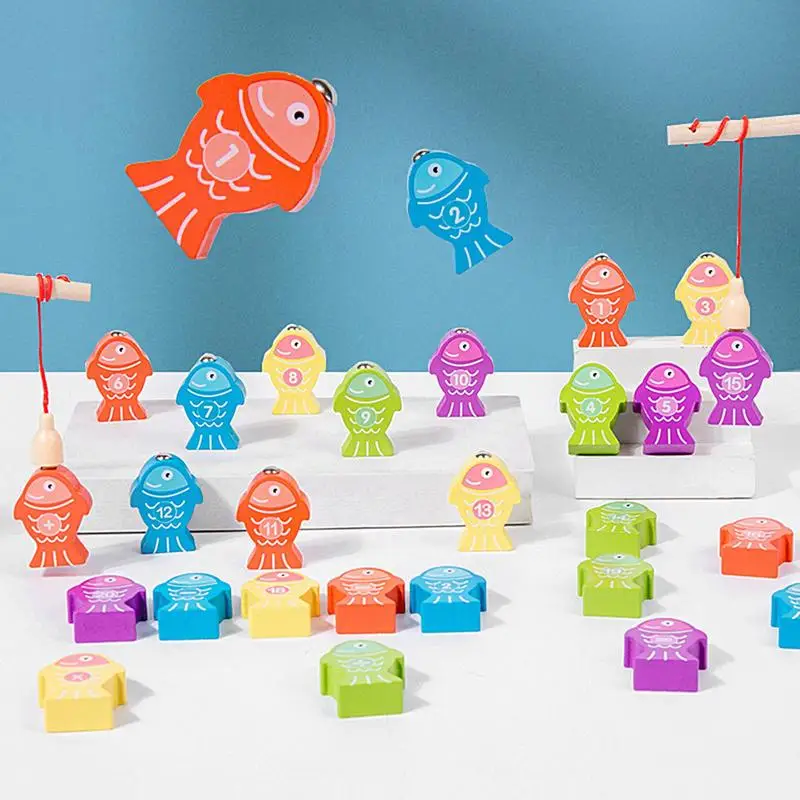 Montessori Wooden Fishing Toys For Children Magnetic Marine Life Cognition Fish Games Parent-Child Interactive Educational Toy