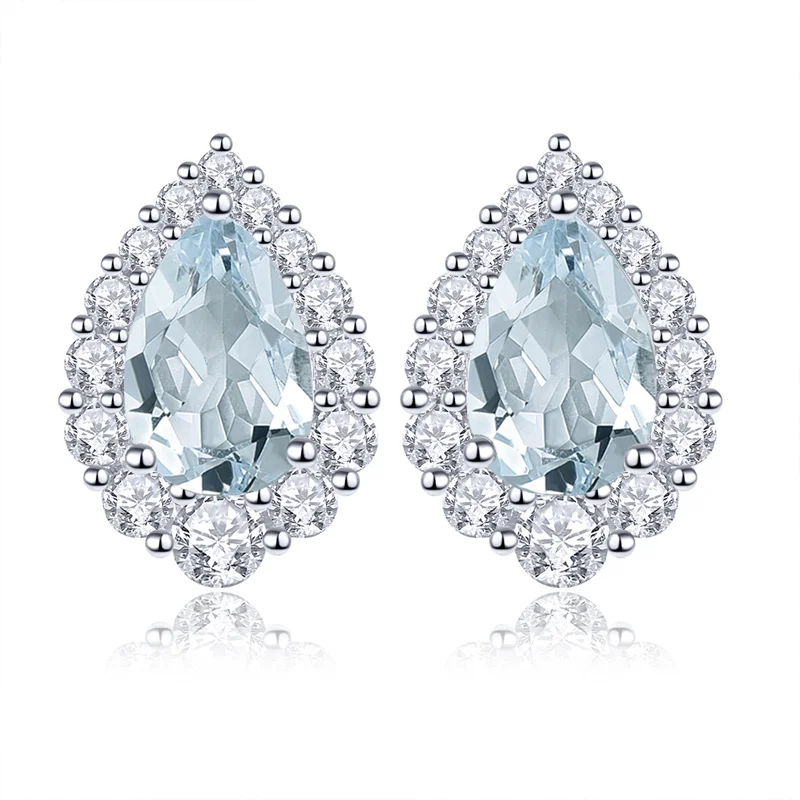 

Real Silver Earrings 925 Original Natural Aquamarine Stud Earring Birthstone Birthday Gift Anniversary Fine Jewelry