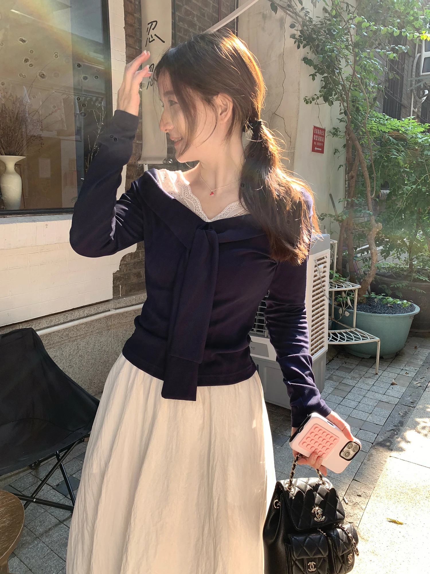 

Футболка XierZ с длинным рукавом и кружевными вставками для девочек, в корейском стиле, для повседневной носки и путешествий