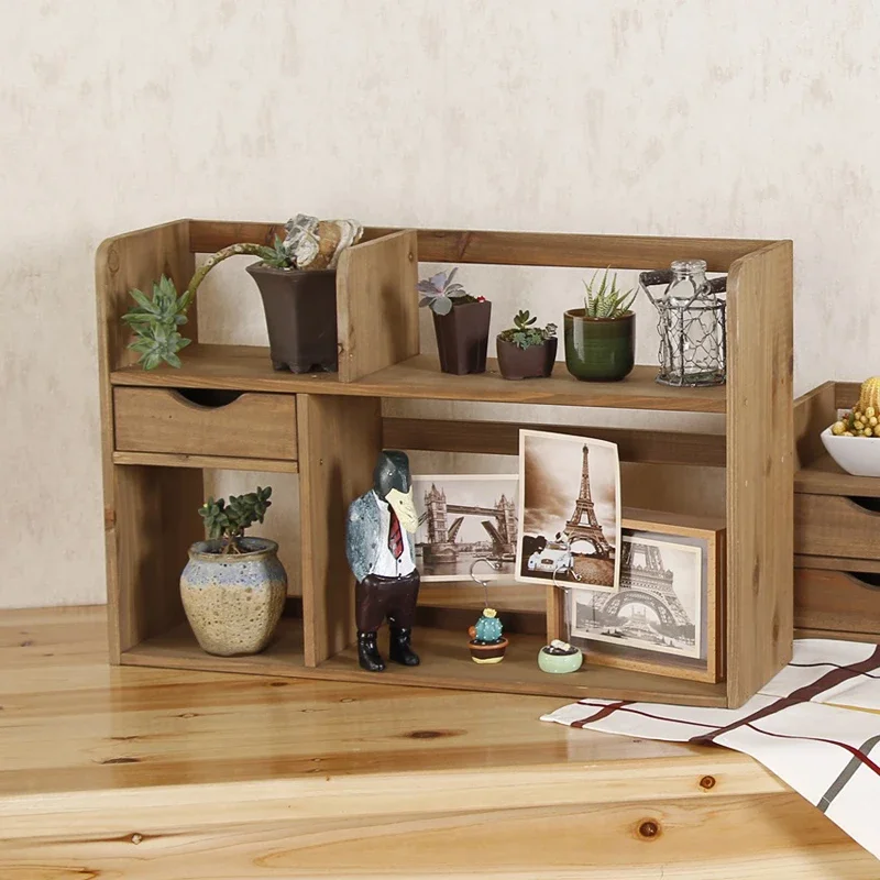 

Small solid wood bookshelf on the desk for postage, simple storage of small logs in the office on the desktop shelf