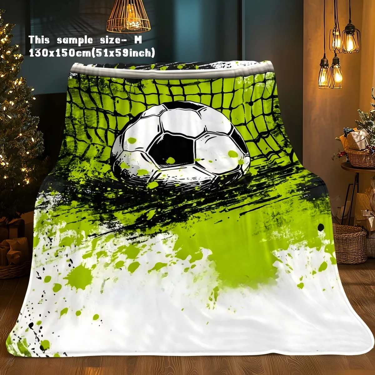 Soccer Blanket for Soccer lover idea Gifts to Boys girls Flannel Blankets keep warm watch a football cup match four season use