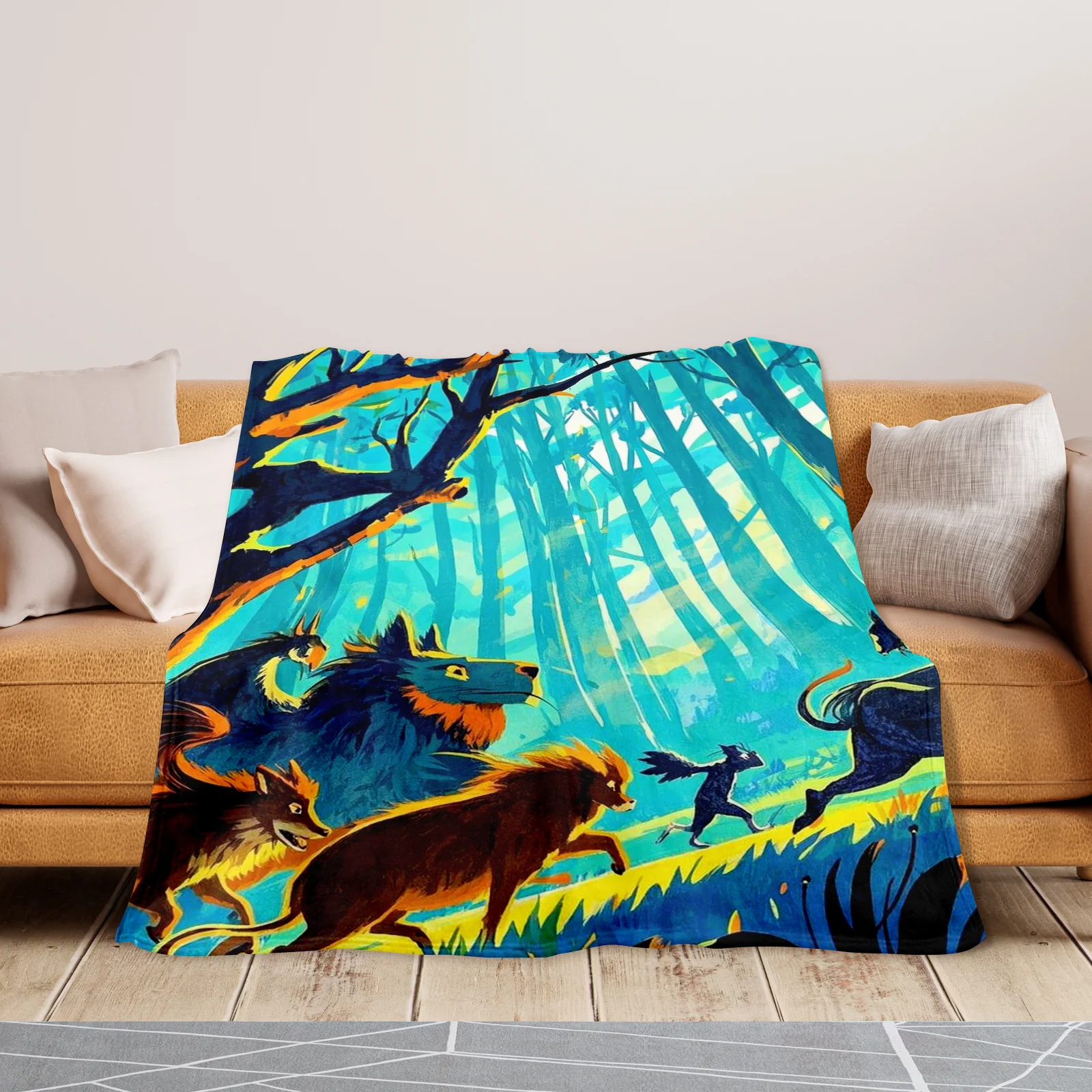 Wild Beast Sunset Forest Animal Print Cozy Blanket For Home Decor And Outdoor Camping Warm And Durable Design